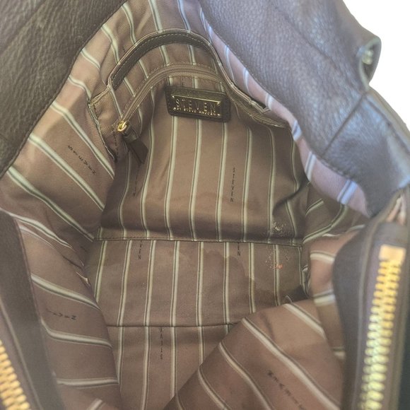 Steven Madden Messenger Tote Bag Buttery Soft Brown Pebbled Leather 12" x 14" x - Picture 6 of 8